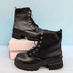 ROMWE Grunge Punk Women's Black Side Zipper Lace Up Boots 9.5 Black